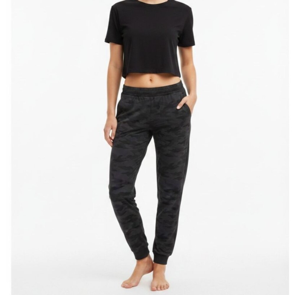 ATHLETA Brooklyn Lined Camo Jogger Women 10 Tall Black Textured Camouflage